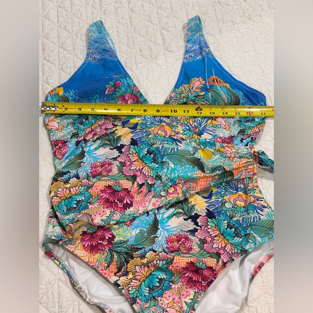 Johnny Was Floral One-Piece Swimsuit in Blue, Pink, Green - Picture 5 of 10